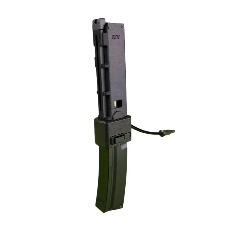 Adaptateur HPA AirTac pour VMP1 monté sur chargeur MP5, vue de profil détourée