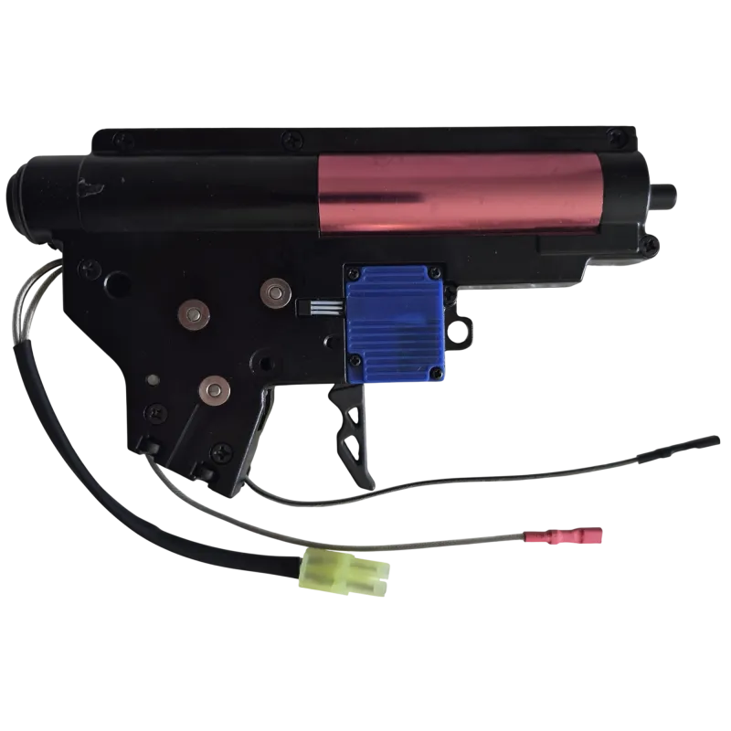 Gearbox Ares EFCS câblage arrière, vue de profil avec fils et connecteur mini Tamiya