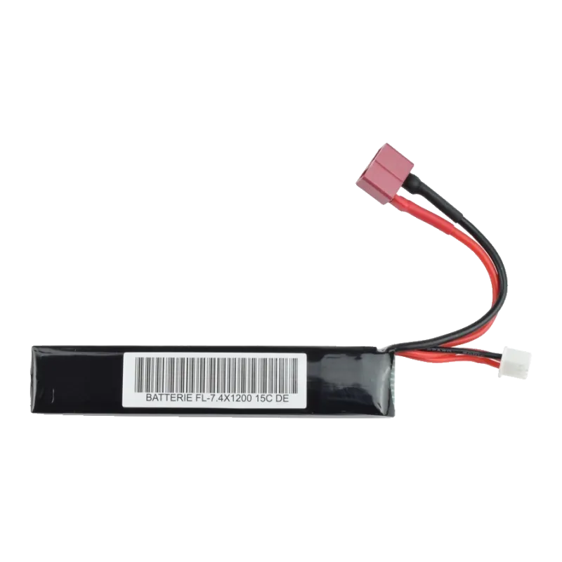 Batterie LiPo FUEL RC 7,4 V 1200 mAh, étiquette code-barres FL-7.4X1200 15C DE et prise d'équilibrage