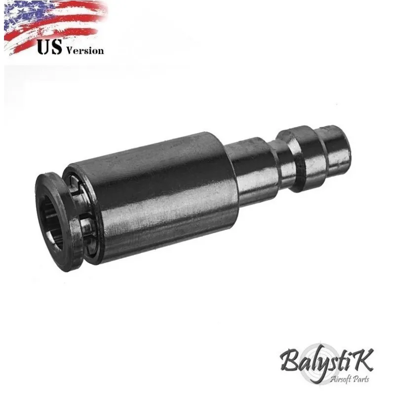 Ligne HPA tressée Balystik grise version US, détail de l'embout mâle US à raccord instantané