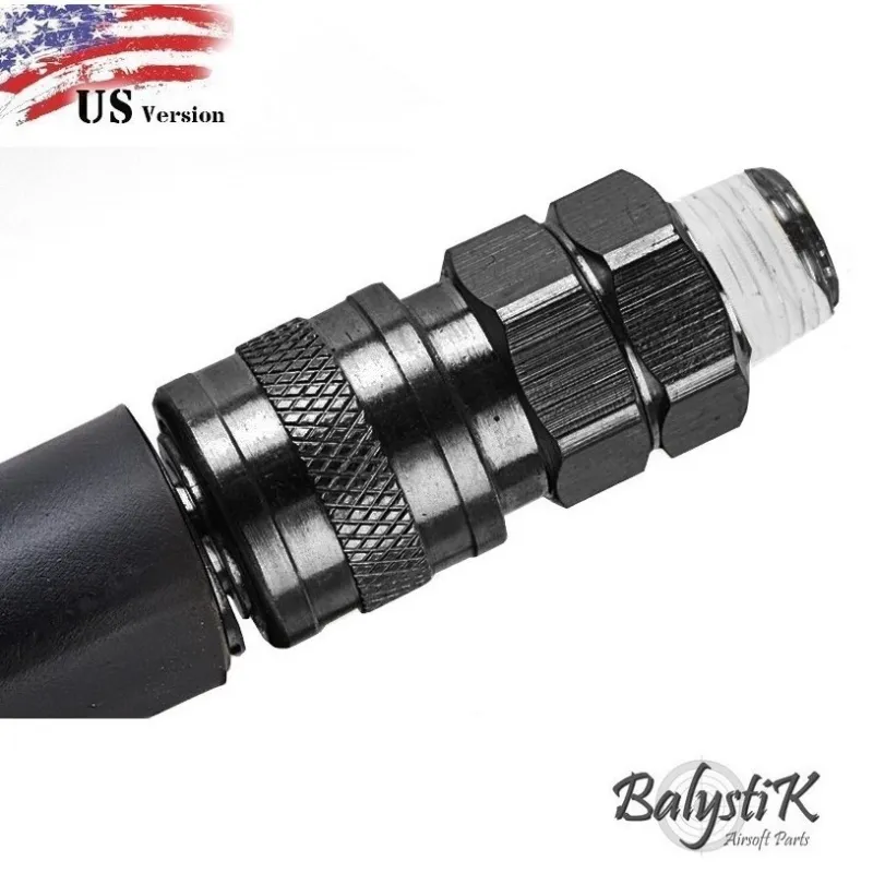 Ligne HPA tressée Balystik grise version US, détail du raccord femelle et de l'adaptateur fileté