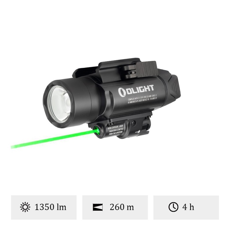 OLIGHT - Baldr Pro Lampe Ultra Puissante Militaire Avec Laser Vert 1350 Lumens