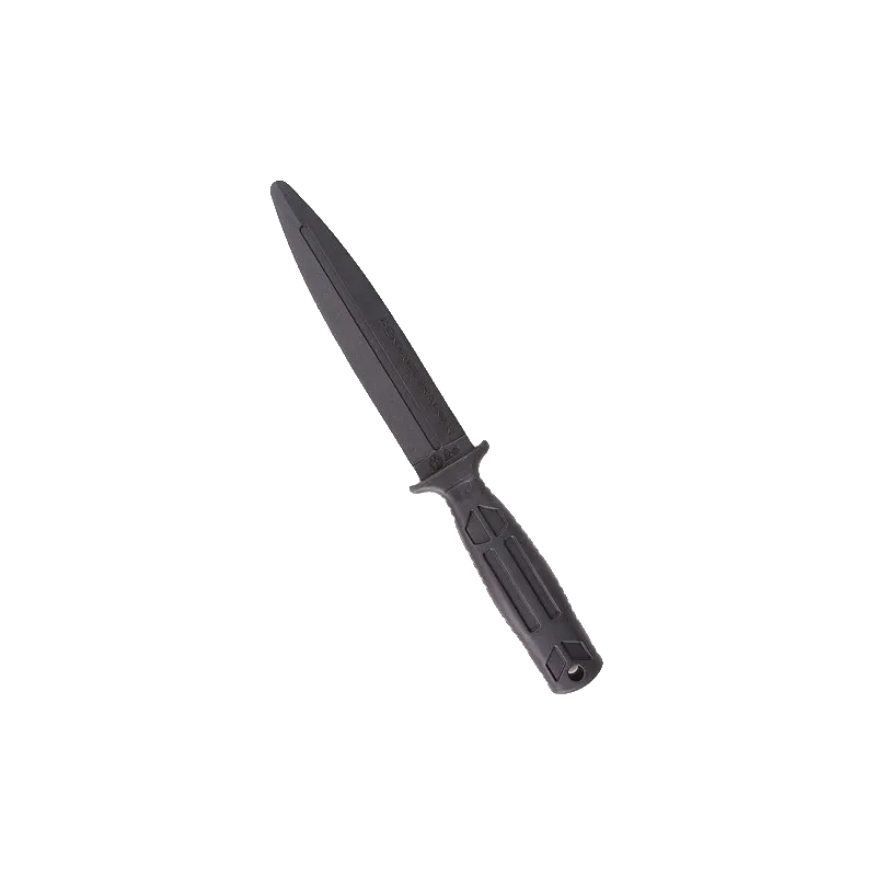 Couteau d'entraînement K25 Contact Trainer noir en caoutchouc, vue en diagonale sans étui