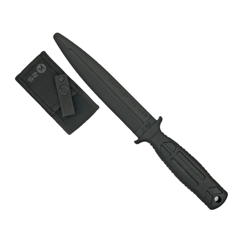 Couteau d'entraînement K25 Contact Trainer noir, marquage de la lame, avec son étui nylon