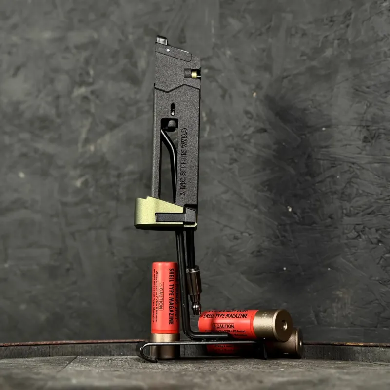 Adaptateur HPA Airtac sur chargeur MK23 debout avec cartouches de fusil à pompe