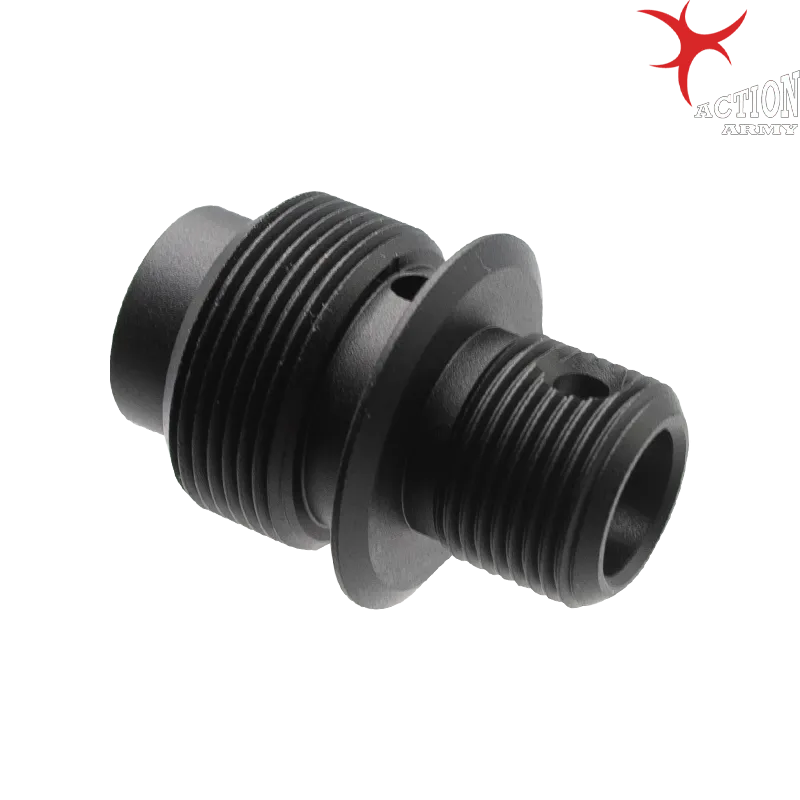 Adaptateur silencieux Action Army pour VSR-10 en aluminium noir, côté filetage 14 mm CCW