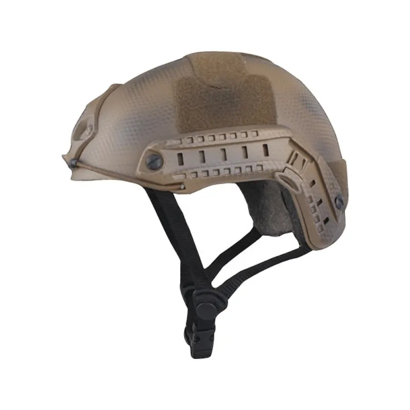 Casque Fast Emerson Gear désert, vue de profil avec rail et jugulaire