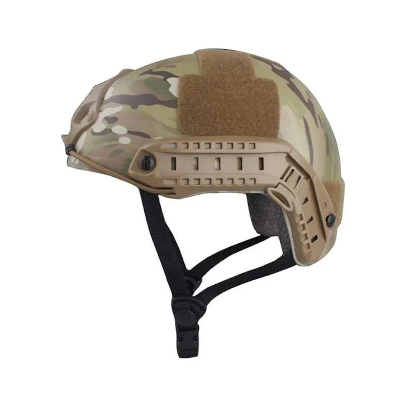 Casque Fast Emerson Gear multicam, vue de profil avec rail latéral et velcro