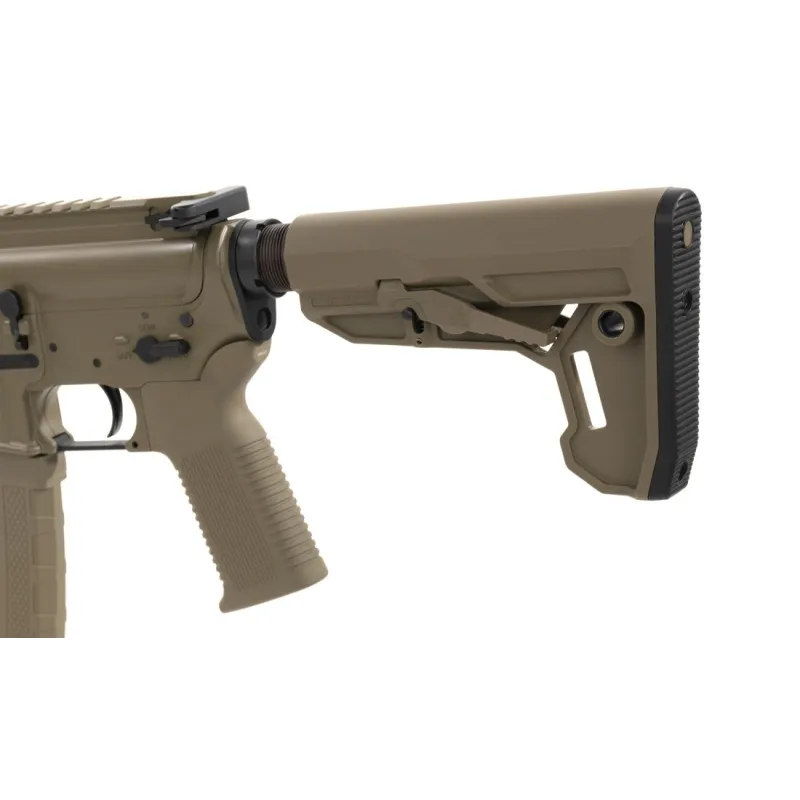 Réplique GBBR Secutor Centurion II tan, détail de la crosse et du sélecteur