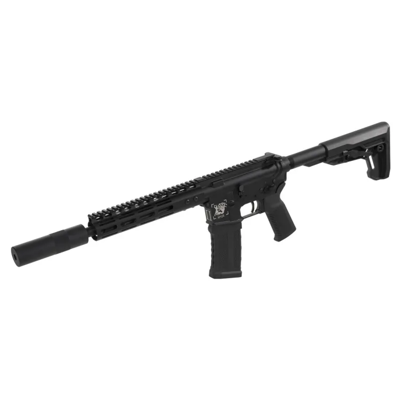 Secutor Centurion II MWS noire, vue de trois quarts avec garde-main M-LOK et silencieux