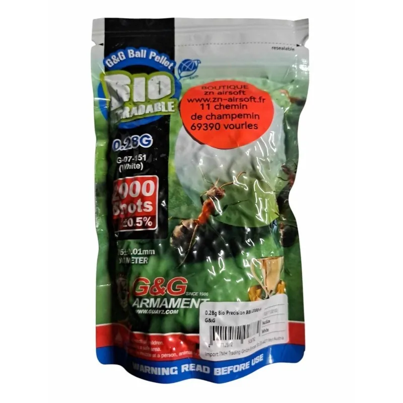 G&G Armament - Billes biodégradable Blanche 0.28g Précision 2000 Bbs G&G Armament - Billes biodégradable Blanche 0.28g Précision 2000 Bbs