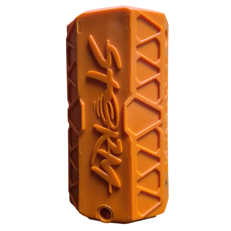 Coque orange de grenade ASG Storm Apocalypse, vue de face du logo Storm