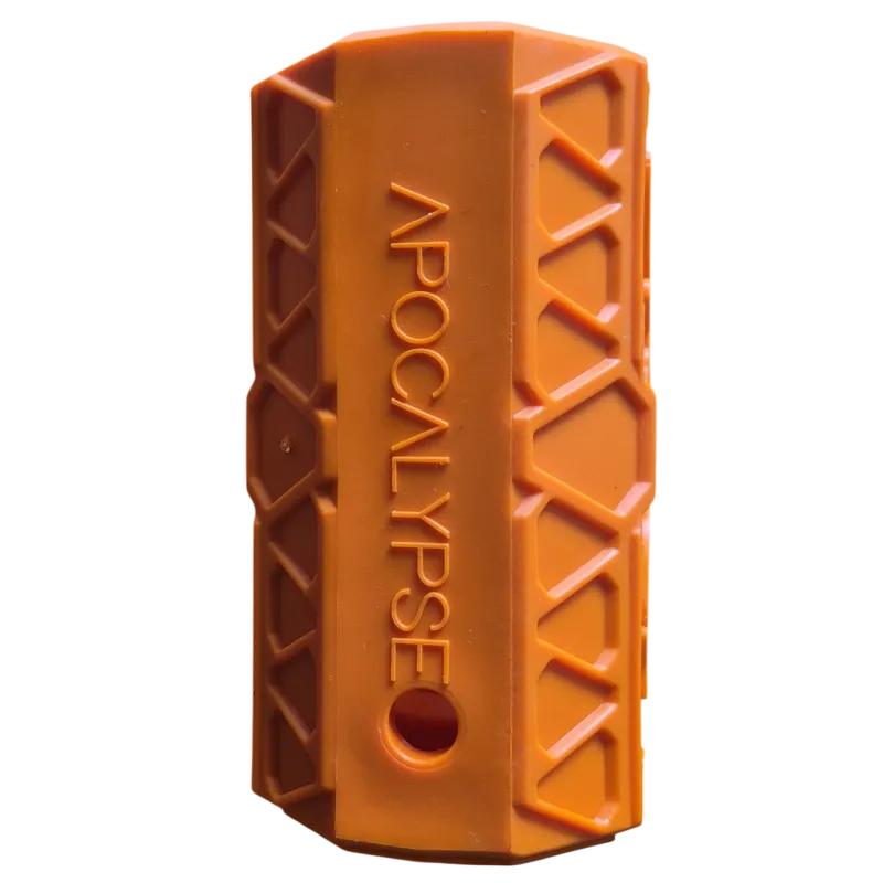 Coque orange de grenade ASG Storm Apocalypse, vue de face du marquage Apocalypse