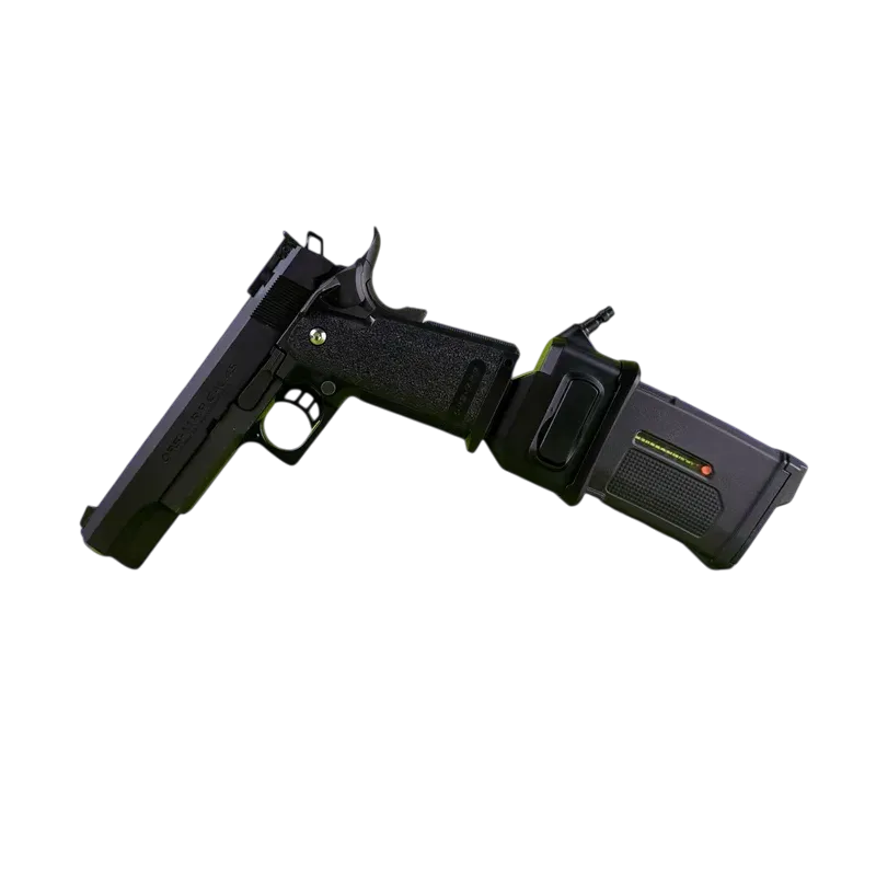 Adaptateur HPA Airtac noir monté sur Hi-Capa avec chargeur M4