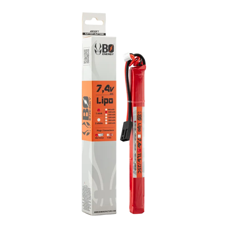 Batterie LiPo BO Manufacture 7,4 V 1000 mAh 25C 1 bâton avec sa boîte BO Energy