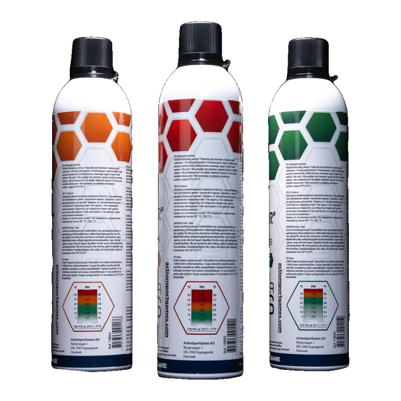 Gamme de gaz ASG Ultrair 164, 178 et 135 PSI vue de dos avec tableaux de pression