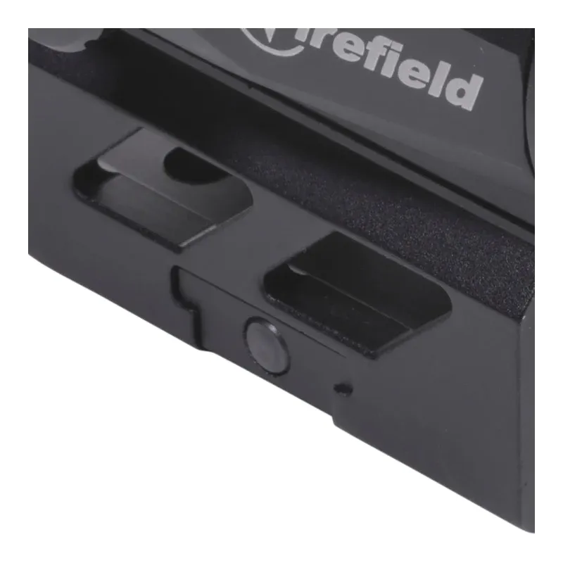 Détail de l'embase ajourée sous le logo du viseur point rouge Firefield Impulse 1x22 Compact