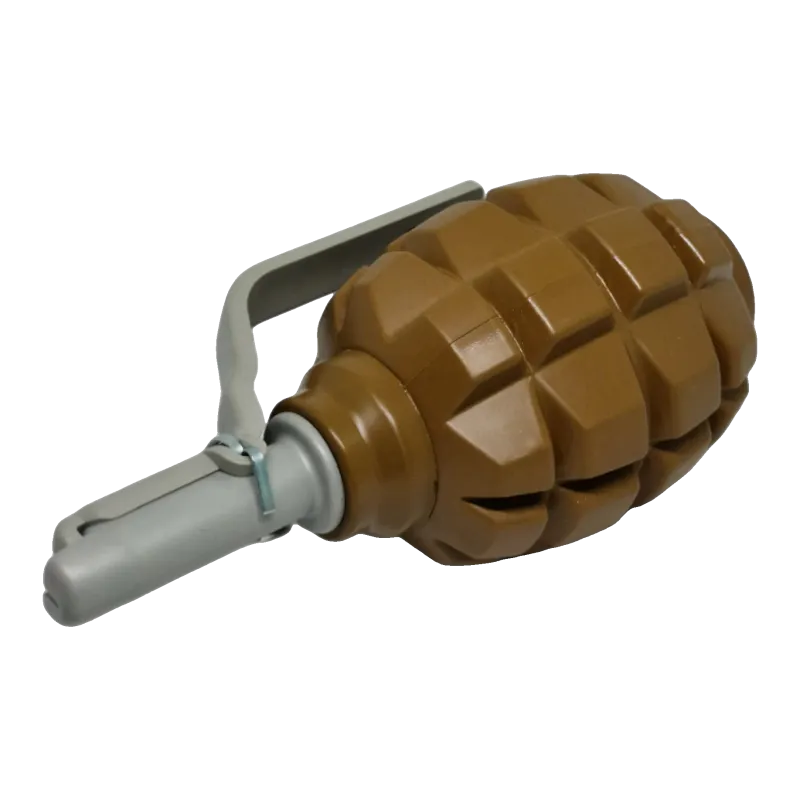 Grenade Pyrosoft PIRO-F1-G couchée, vue côté allumeur et levier