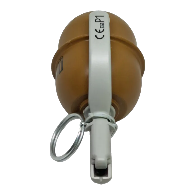 Grenade Pyrosoft PIRO-5G, vue de dessus sur le levier et la goupille