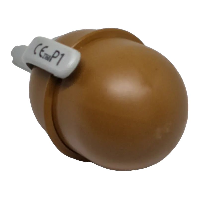 Grenade Pyrosoft PIRO-5G couchée, vue du fond et du levier
