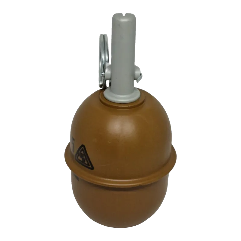 Grenade Pyrosoft PIRO-5G, vue de dos avec pictogramme triangulaire