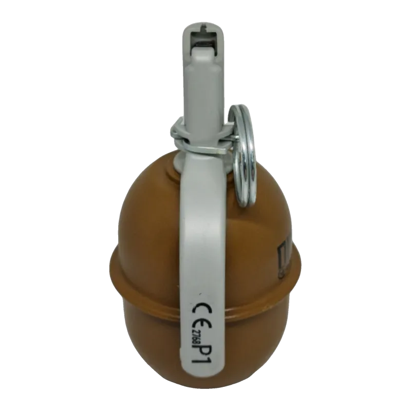 Grenade Pyrosoft PIRO-5G, vue du levier gris marqué CE P1