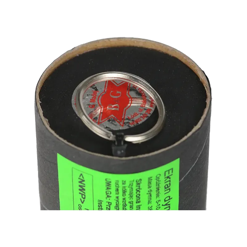 Fumigène B&G ED-60, détail du dessus avec anneau de goupille et opercule B&G