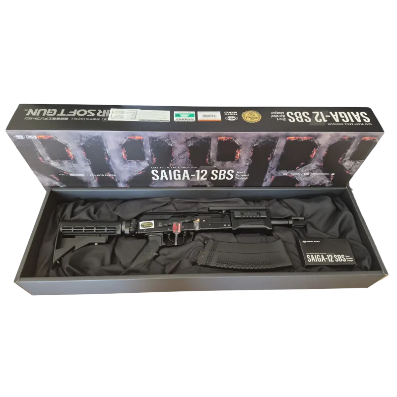 Saiga 12 SBS GBB Tokyo Marui, boîte d'origine ouverte avec réplique, chargeur et notice