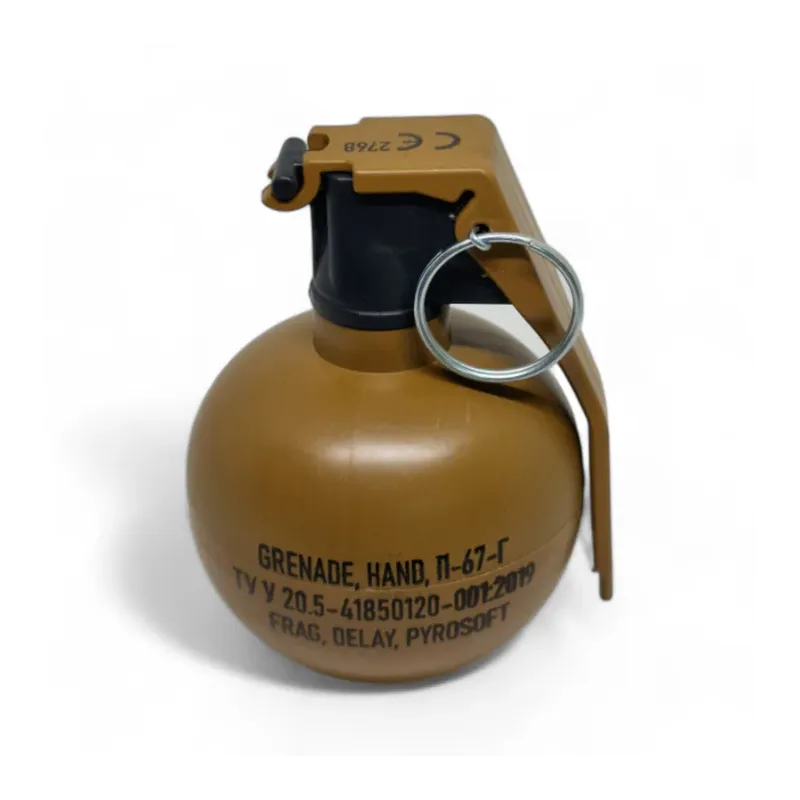 Grenade Pyrosoft P-67-G NATO debout, marquage noir GRENADE HAND П-67-Г, levier et anneau