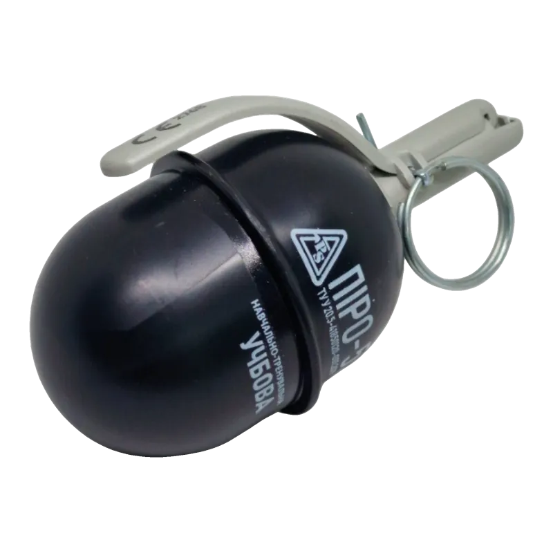 Grenade d'entraînement Pyrosoft PIRO-5 couchée, vue avec marquage ПІРО-5