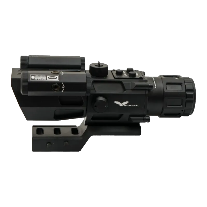 Lunette à prisme JS-Tactical 4x32 avec laser rouge, profil côté laser et embase rail 20 mm