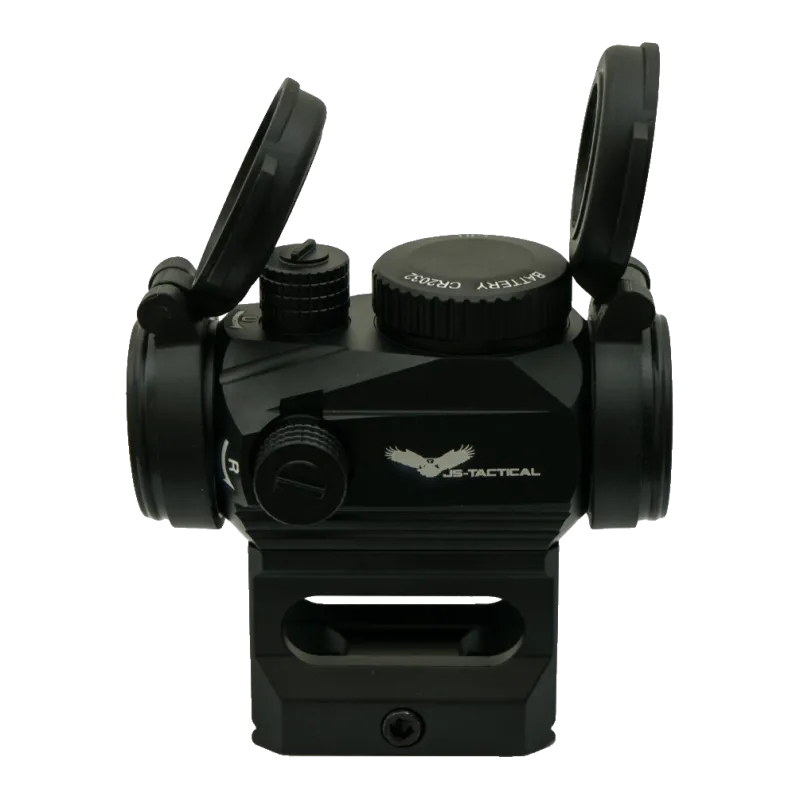 Viseur point rouge JS-Tactical sur rehausse, profil côté logo et tourelle de dérive