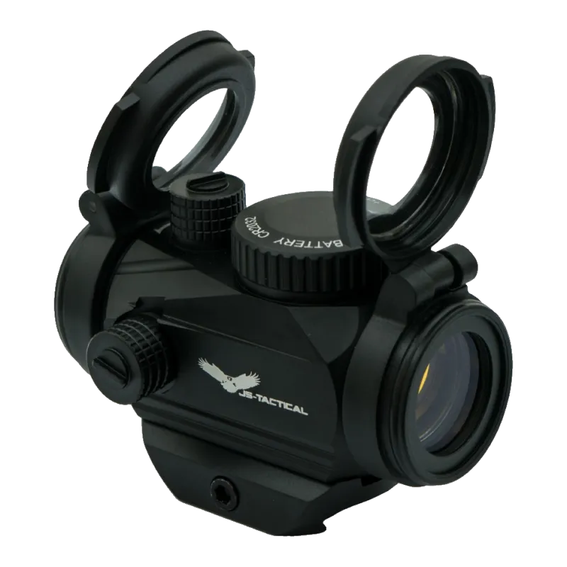Viseur point rouge JS-Tactical sur embase basse, capuchon de pile et caches relevés