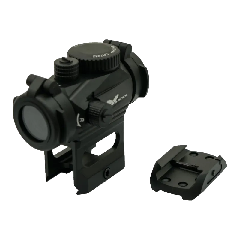 Viseur point rouge JS-Tactical à boutons latéraux sur rehausse, embase basse fournie à côté
