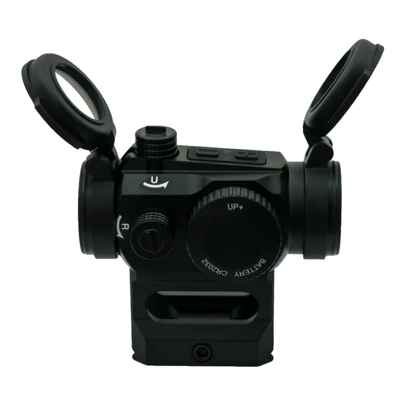 Viseur point rouge JS-Tactical sur rehausse, profil côté tourelles et pile CR2032