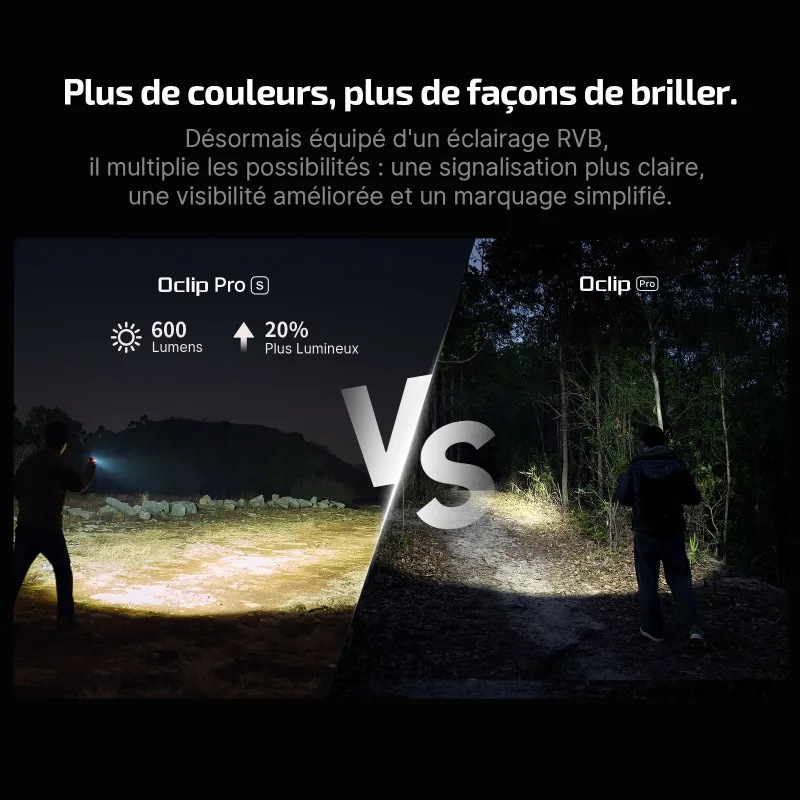 Comparatif de faisceau entre l'Olight Oclip Pro S 600 lumens et l'Oclip Pro