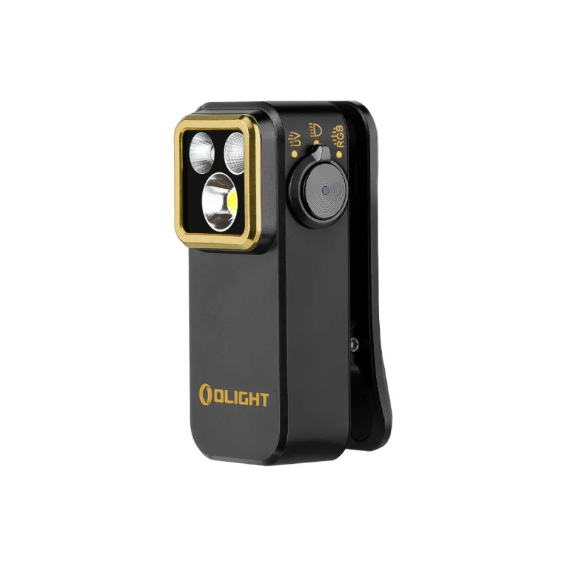 Olight Oclip Pro S noire, vue de face avec le sélecteur rotatif