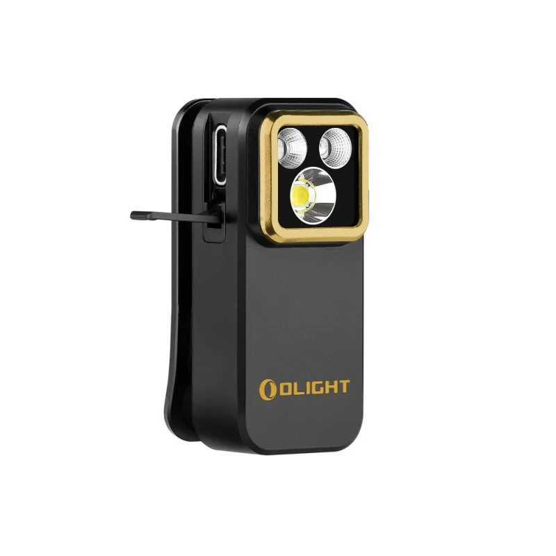 Olight Oclip Pro S noire, port USB-C ouvert sur le côté