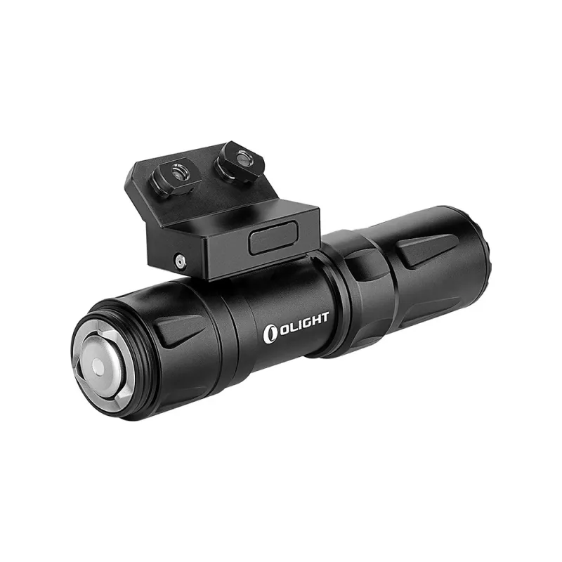 Olight Odin Mini noire vue de trois quarts arrière, culot et support M-LOK