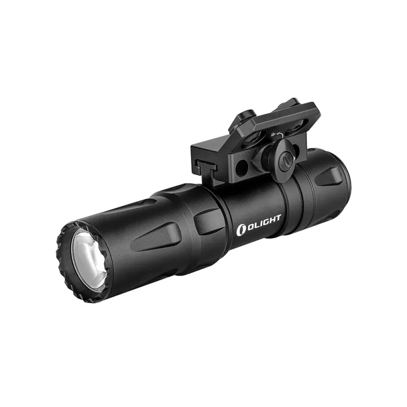 Olight Odin Mini noire vue de trois quarts avant, support M-LOK et LED
