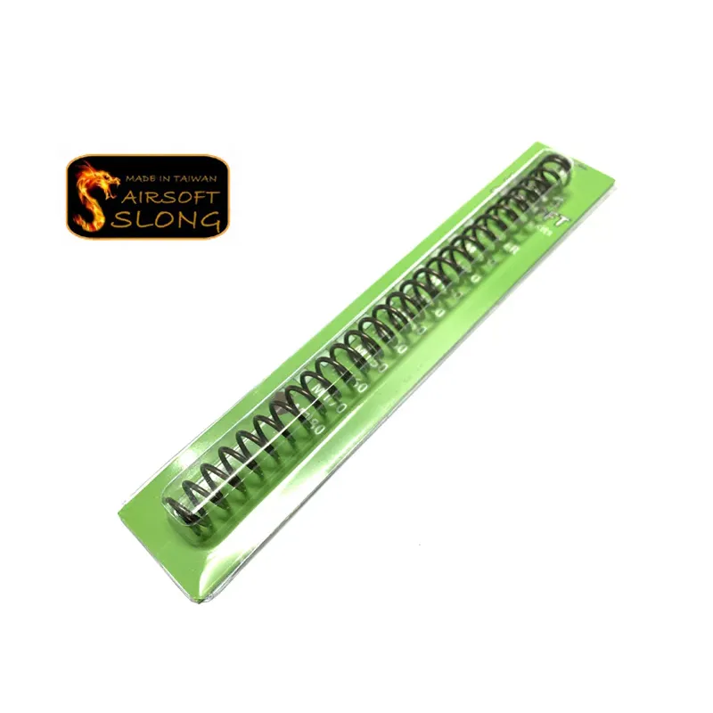 Ressort Slong Airsoft M170 pour AEG sous son blister vert avec le logo Slong Airsoft