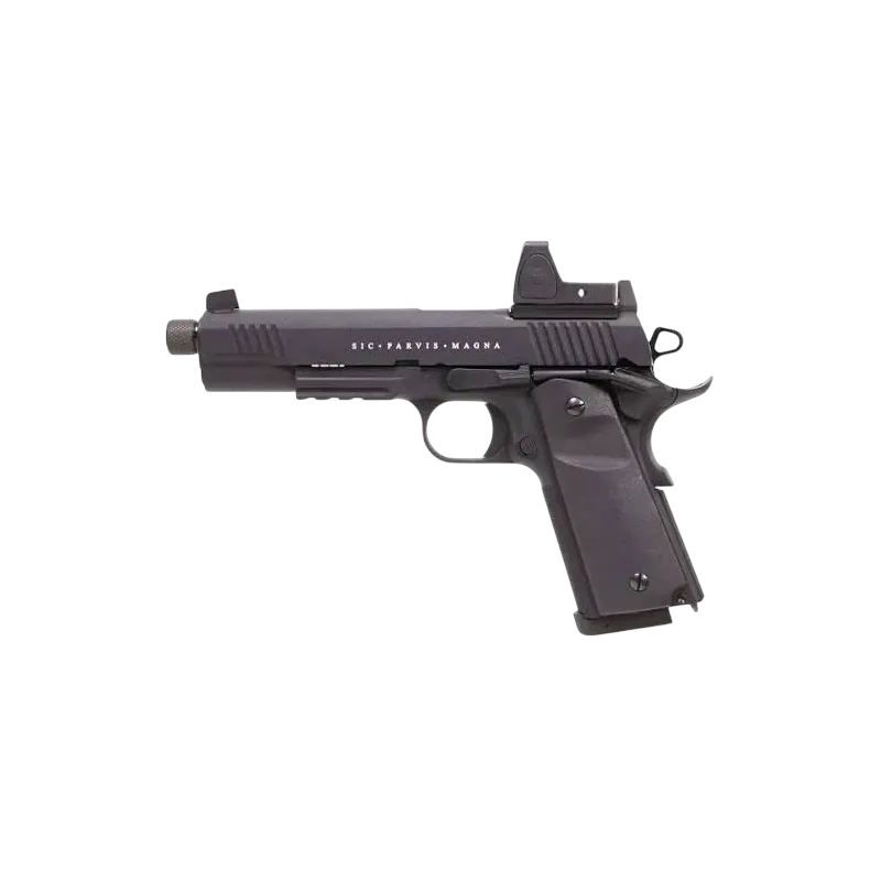 Pistolet 1911 Secutor Rudis XII Magna noir, profil gauche marqué Sic Parvis Magna