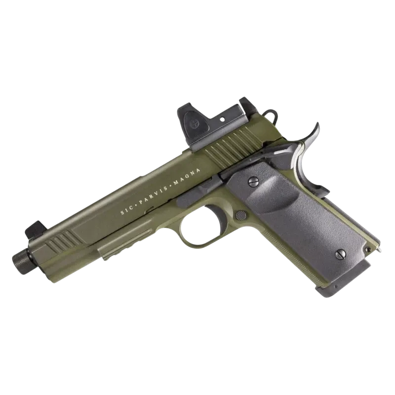 Pistolet Secutor Rudis XIV Magna OD, vue de trois quarts côté gauche
