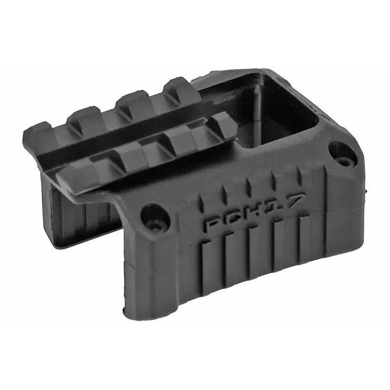 Charging handle Recover Tactical PCH17 noir avec rail Picatinny, vue de trois quarts et marquage PCH17
