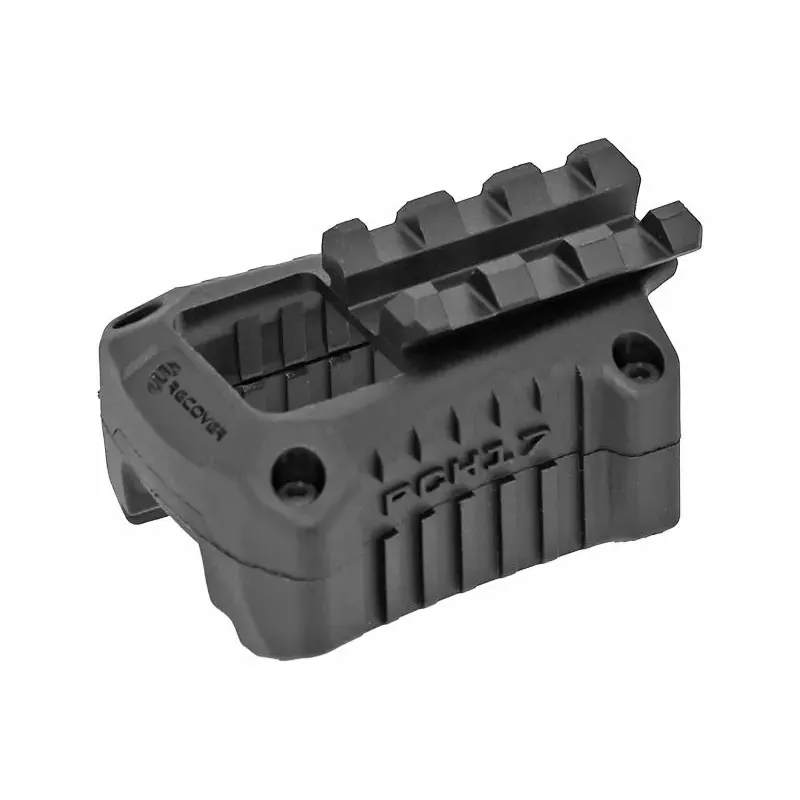 Charging handle Recover Tactical PCH17 noir avec rail Picatinny, vue arrière et logo Recover