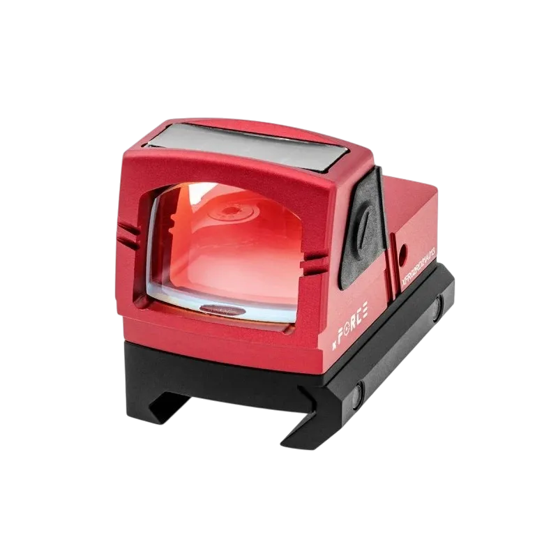 Mini point rouge Tactical Ops rouge, vue de trois quarts avant sur la fenêtre de visée