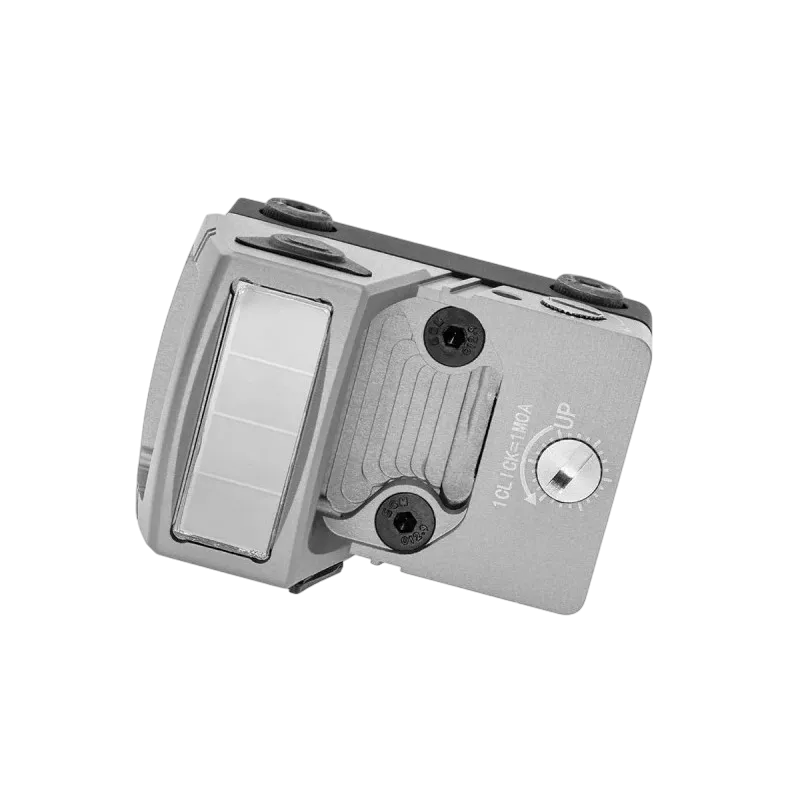 Mini point rouge Tactical Ops silver, vue de dessus du panneau solaire et de la molette de réglage