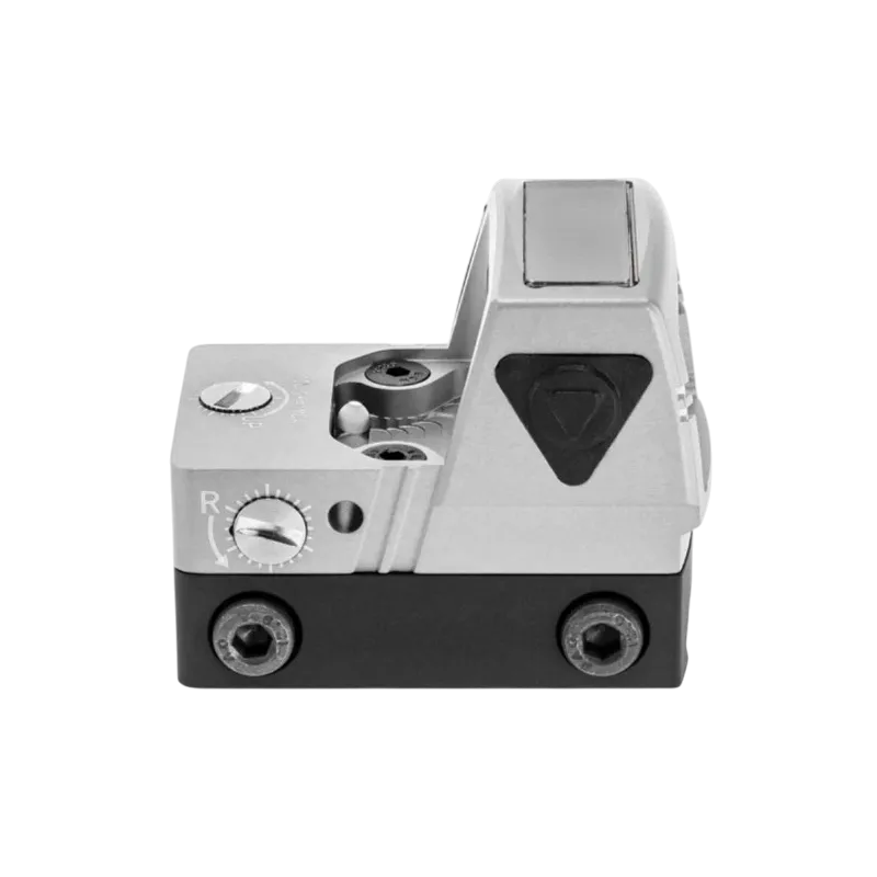 Mini point rouge Tactical Ops silver, vue de profil droit avec molettes de réglage et embase noire