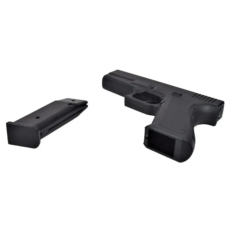 Pistolet à ressort Vigor noir avec son chargeur retiré, vue de dessous