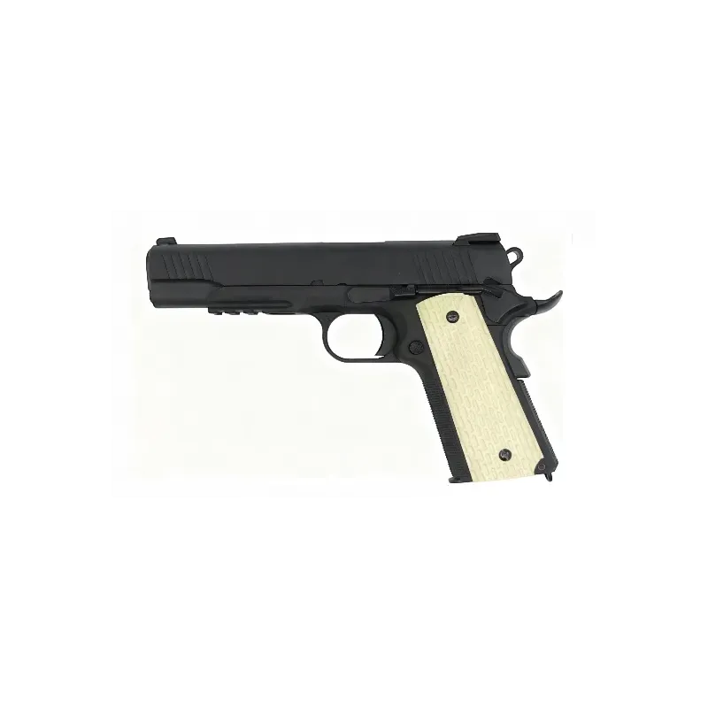 Pistolet GBB WE Kimber noir à plaquettes ivoire, vue de profil gauche